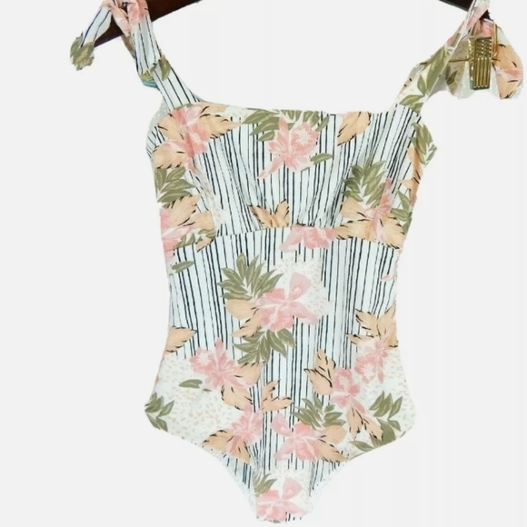 Zulu & Zephyr Reversible Floral Stripe Bathing Suit One Piece - Picture 1 of 4